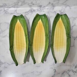 Ceramic Corn Holder Butter Thanksgiving FALL DECOR Crab Broil Set of 3! DEFECTS